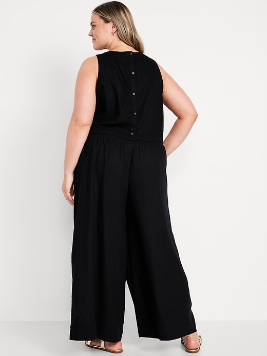 Image number 7 showing, Mid-Rise Linen-Blend Super Wide-Leg Palazzo Pants
