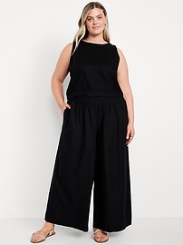 Mid-Rise Linen-Blend Super Wide-Leg Palazzo Pants