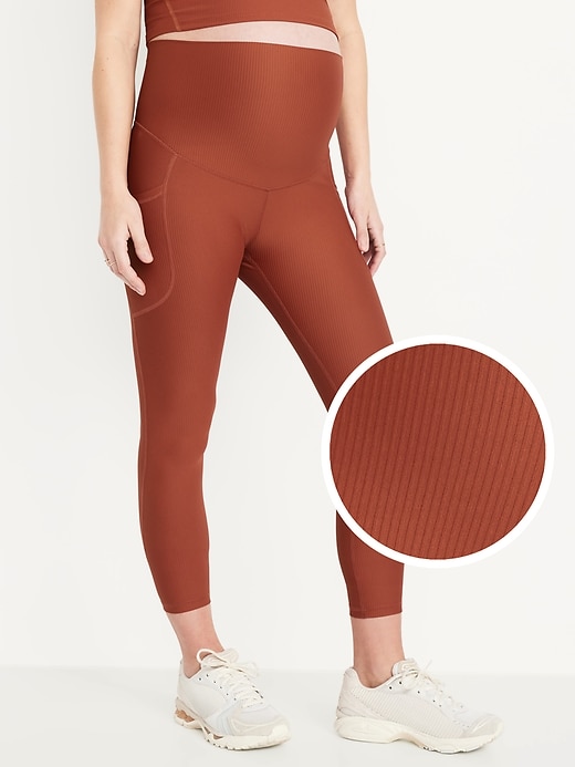 Image number 1 showing, Maternity Full Panel PowerSoft 7/8 Rib Leggings