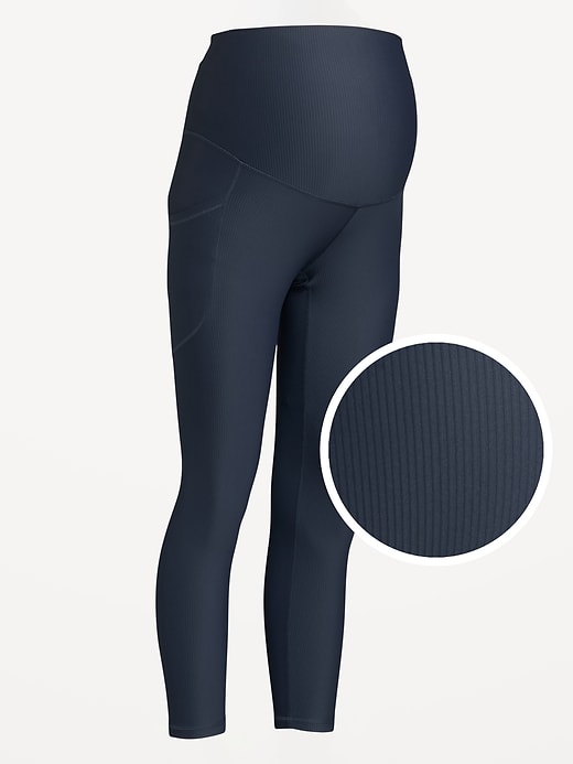 Image number 1 showing, Maternity Full Panel PowerSoft 7/8 Rib Leggings
