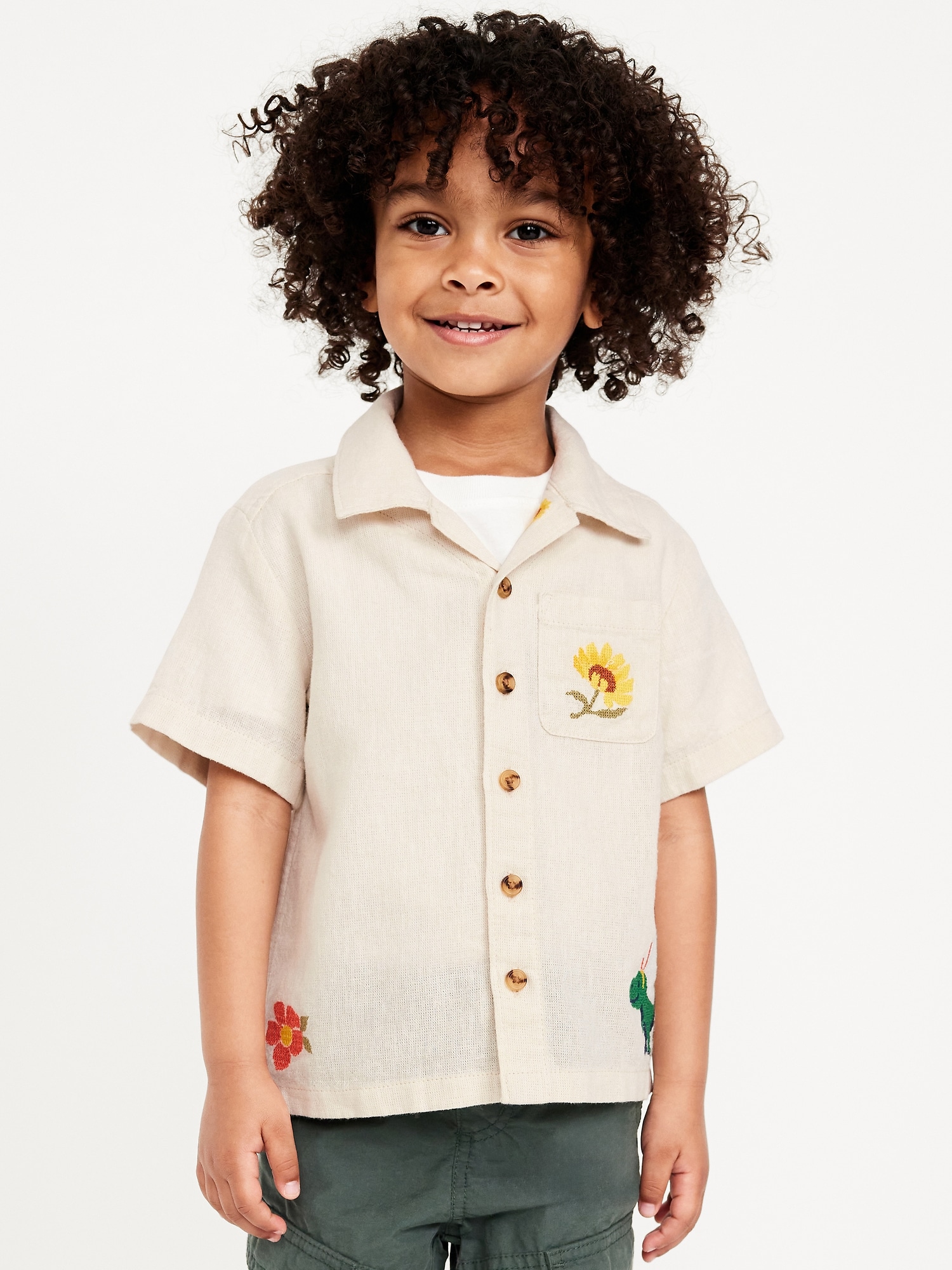 Embroidered Short-Sleeve Linen-Blend Shirt for Toddler Boys