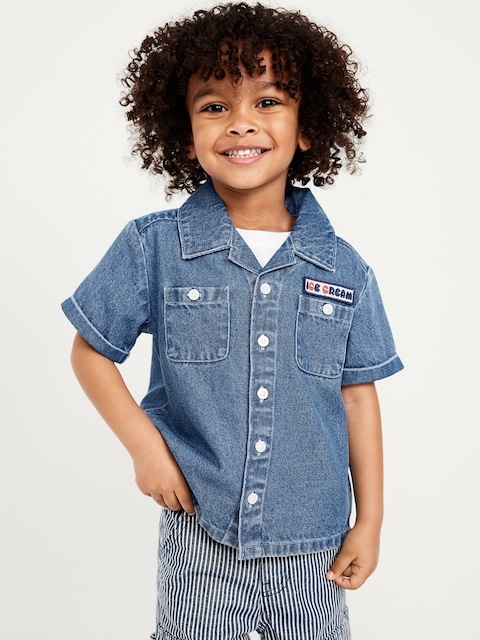 Short-Sleeve Embroidered Pocket Shirt for Toddler Boys