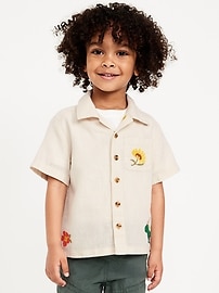 Image number 1 showing, Embroidered Short-Sleeve Linen-Blend Shirt for Toddler Boys