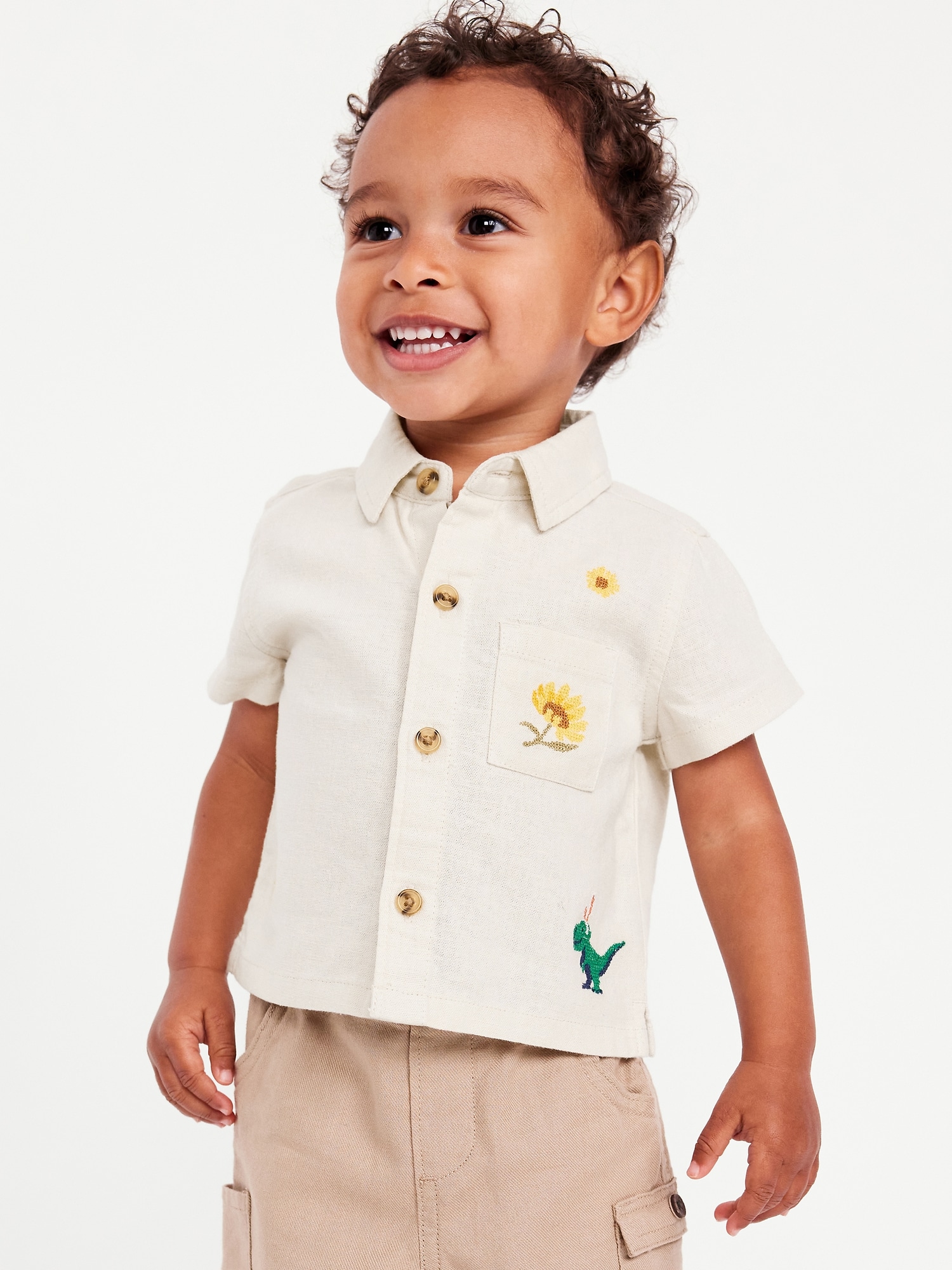 Embroidered Short-Sleeve Linen-Blend Shirt for Baby