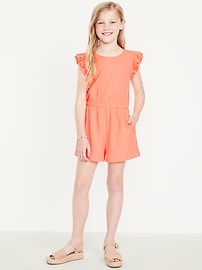 Image number 1 showing, Short-Sleeve Ruffle Textured Romper for Girls
