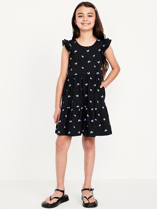 View large product image 1 of 5. Printed Flutter-Sleeve Tiered Swing Dress for Girls