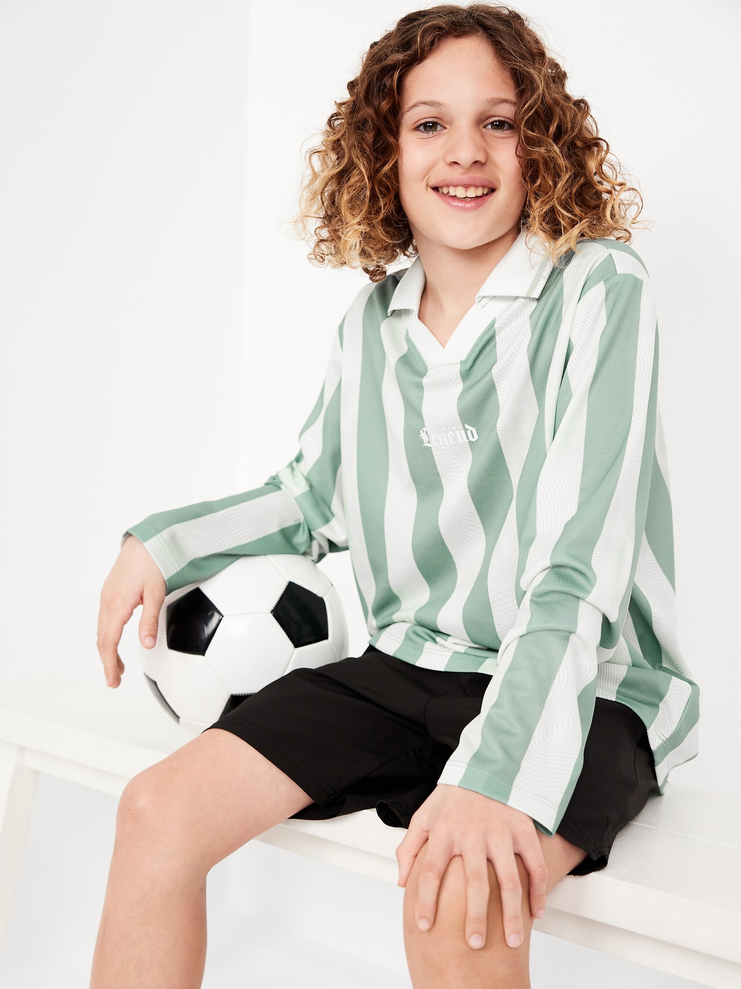 Oversized Long-Sleeve Collared Performance Top for Boys