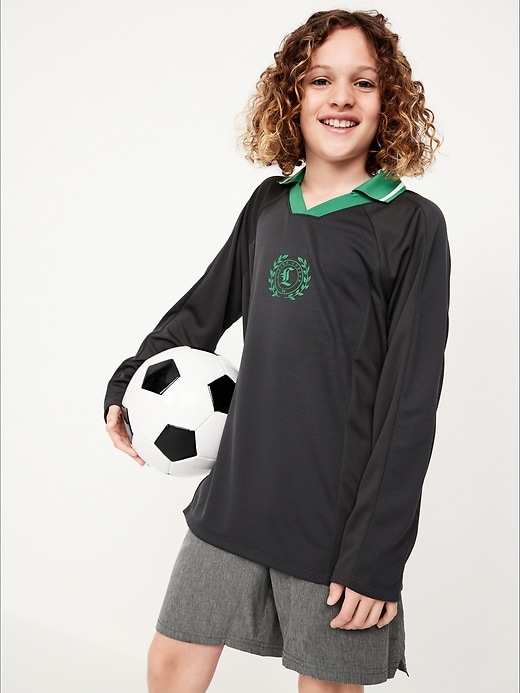 View large product image 1 of 3. Oversized Long-Sleeve Collared Performance Top for Boys