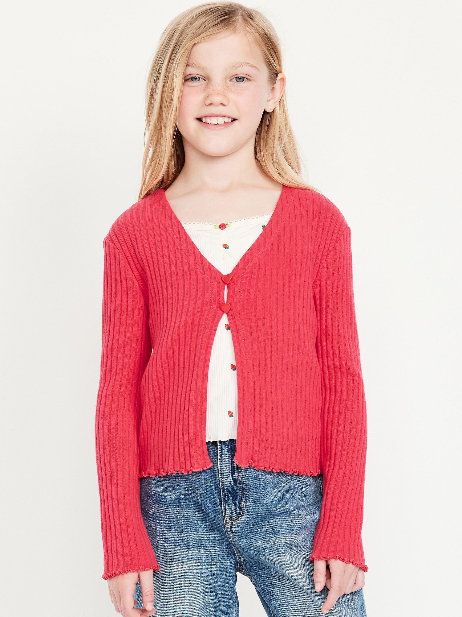 Ribbed Button-Front V-Neck Cardigan Sweater for Girls