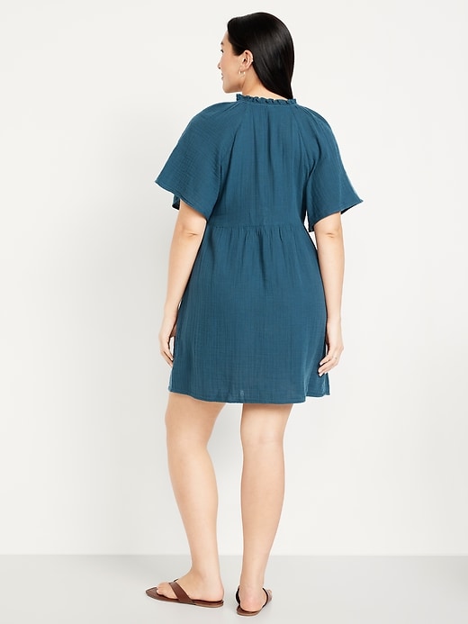 Image number 5 showing, Split-Neck Crinkle Gauze Mini Swing Dress
