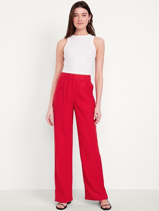 Image number 1 showing, Extra High-Waisted Linen-Blend Taylor Wide-Leg Trouser Pants