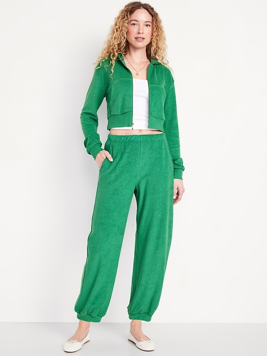 Image number 1 showing, High-Waisted Towel Terry Barrel Ankle Pants