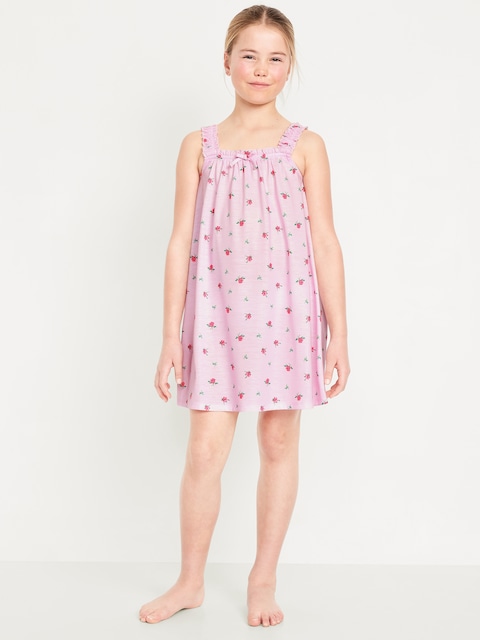 Printed Sleeveless Ruffle-Trim Nightgown for Girls