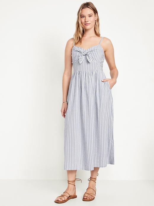 Image number 4 showing, Fit & Flare Tie-Front Seersucker Midi Dress
