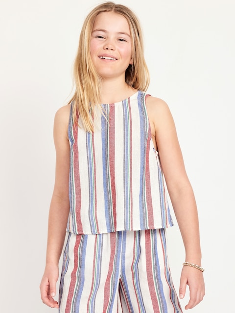 Sleeveless Cross-Back Linen-Blend Top for Girls