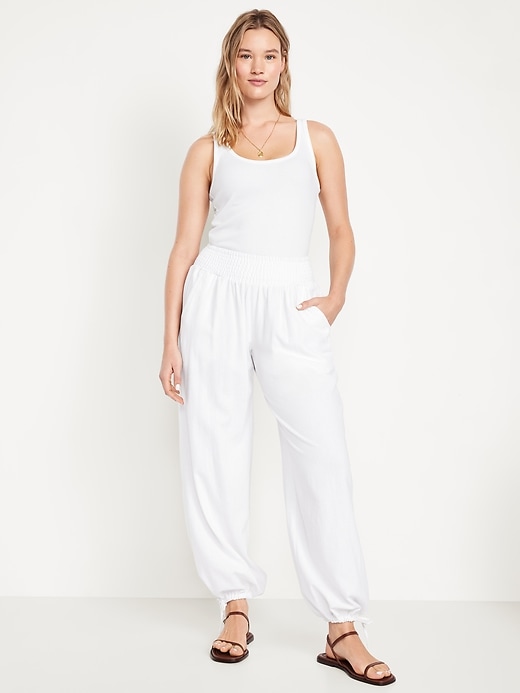 Image number 5 showing, Mid-Rise Linen-Blend Harem Pants