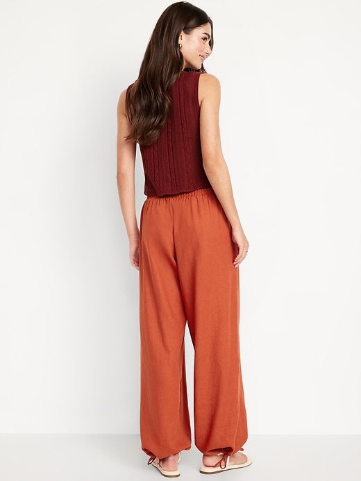 Image number 3 showing, Mid-Rise Linen-Blend Harem Pants