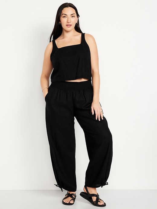 Image number 5 showing, Mid-Rise Linen-Blend Harem Pants