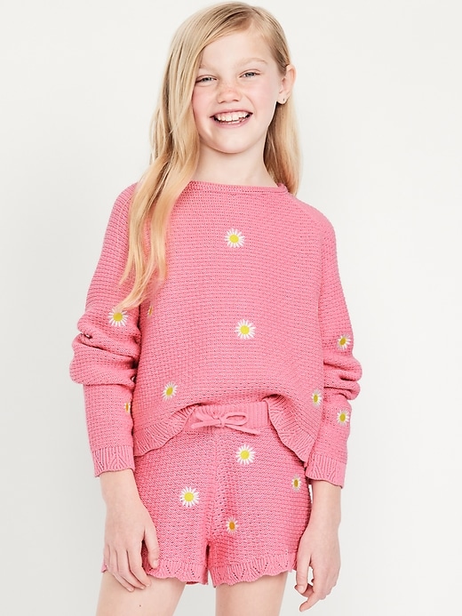 View large product image 1 of 2. Sweater-Knit Embroidered Shorts for Girls