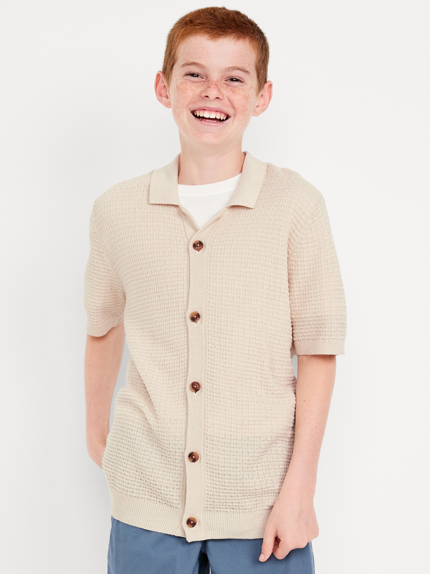 Sweater-Knit Button-Front Shirt for Boys