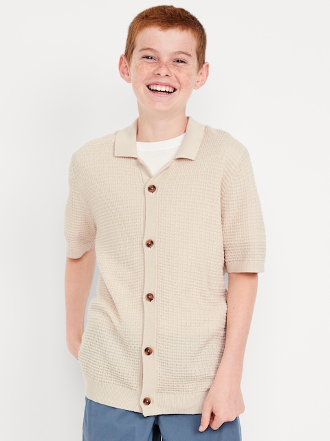 Sweater-Knit Button-Front Shirt for Boys