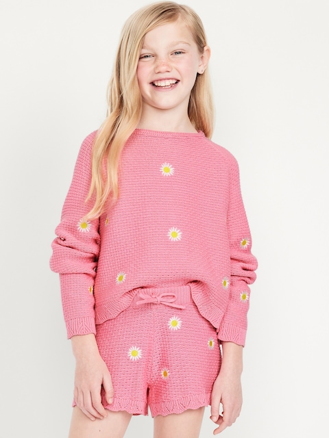 Sweater-Knit Embroidered Shorts for Girls
