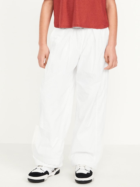 Pantalon jambe large et à taille haute en tissu froissé pour fille