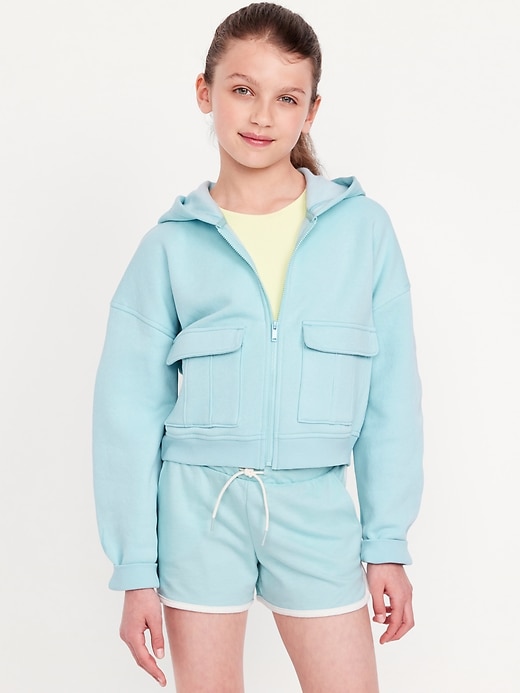 View large product image 1 of 4. Cropped Zip-Front Cargo Pocket Hoodie for Girls