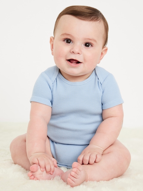 Unisex Short-Sleeve Waffle-Knit Bodysuit for Baby - Blue