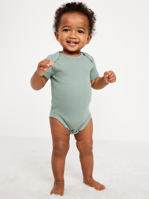 Unisex Short-Sleeve Waffle-Knit Bodysuit for Baby - Blue