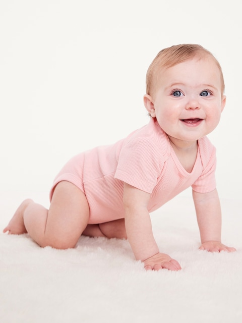 Unisex Short-Sleeve Waffle-Knit Bodysuit for Baby
