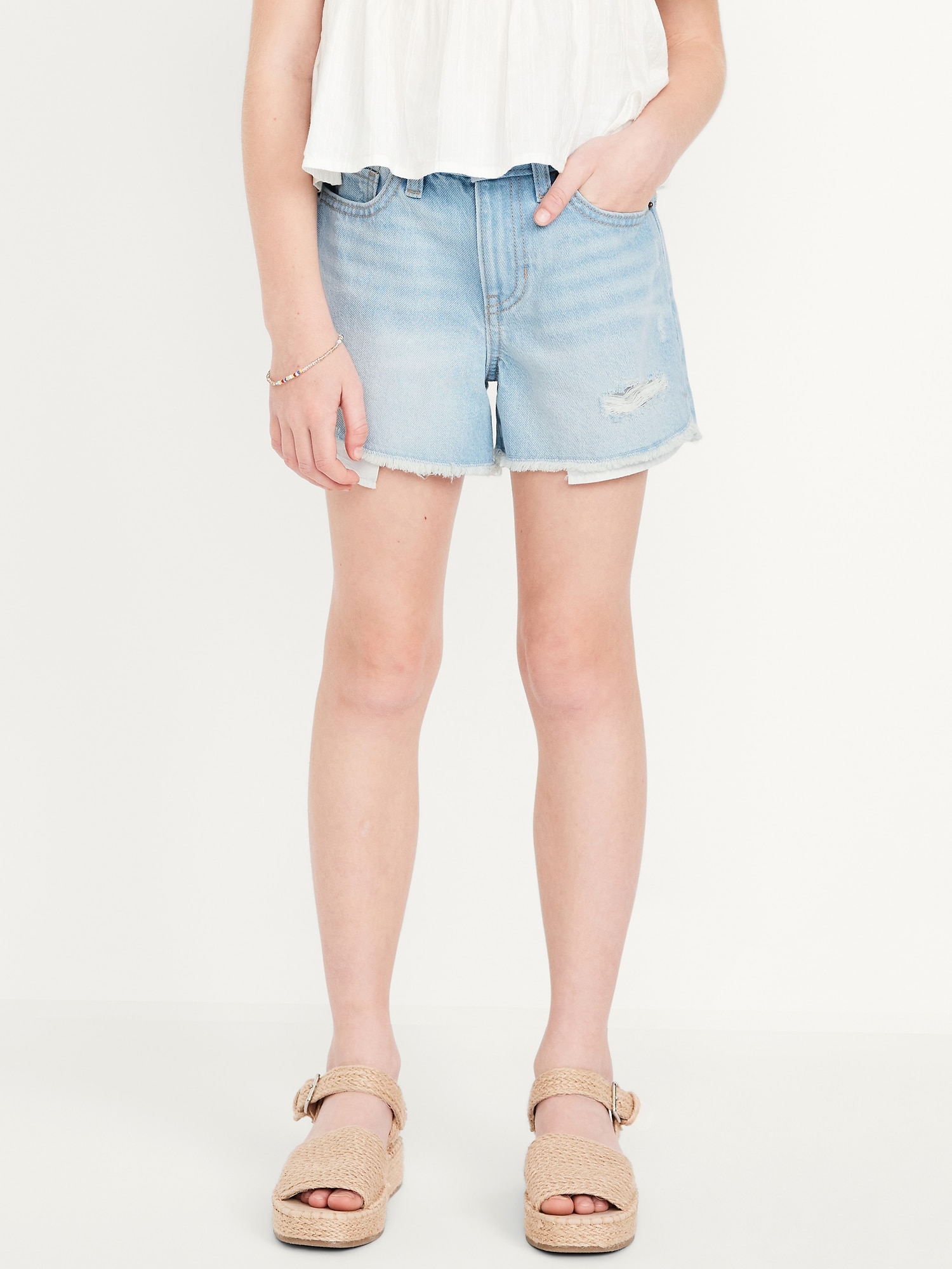 High-Waisted Ripped Frayed-Hem Jean Shorts for Girls