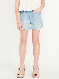 L'image numéro 1 présente Short en jean à taille haute et à ourlet coupé et effiloché pour fille