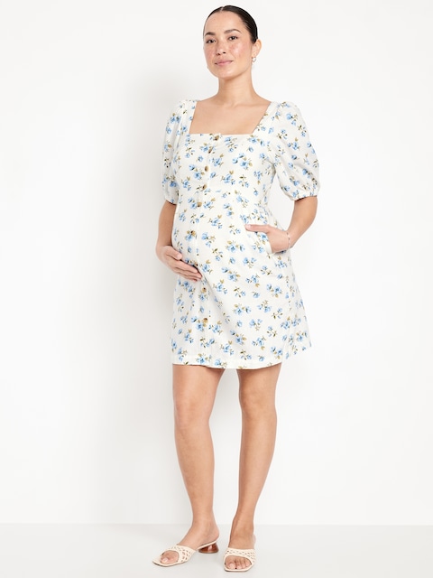 Maternity Puff-Sleeve Mini Dress