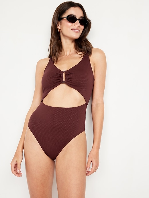 Image number 3 showing, Textured One-Piece Cut-Out Swimsuit