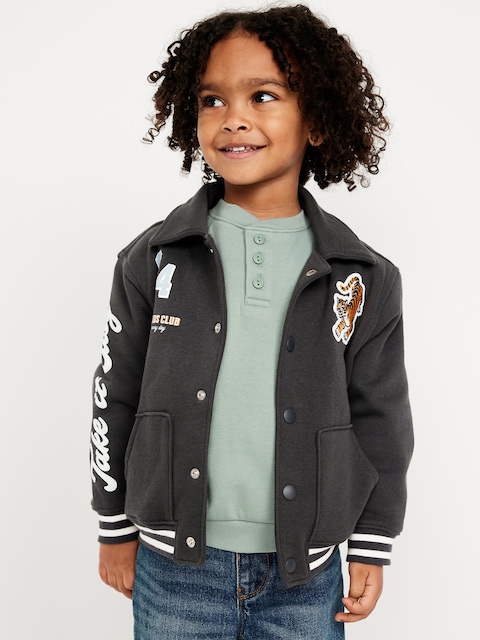 Collared Button-Front Bomber Jacket for Toddler Boys