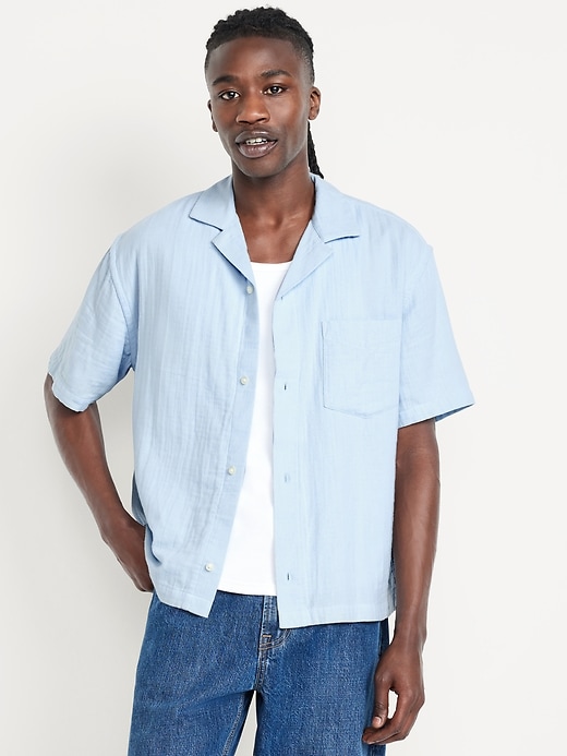 Image number 1 showing, Short-Sleeve Cropped Heavyweight Camp Shirt