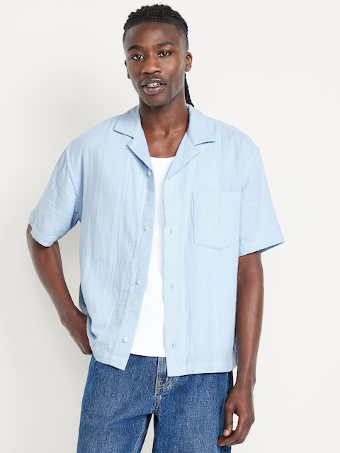 Short-Sleeve Cropped Heavyweight Camp Shirt