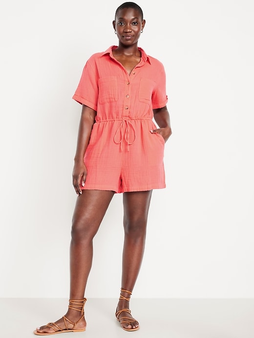 Image number 4 showing, Waist-Defined Crinkle Gauze Romper