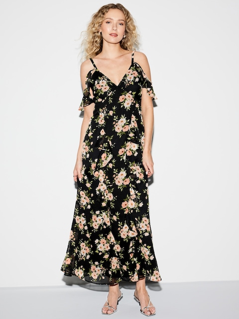 Robe longue en chiffon à épaules dénudées et volants Moments signés Old Navy