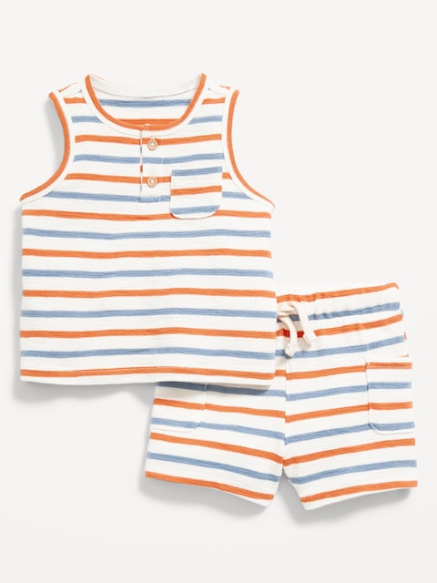 Jacquard-Knit Henley Tank and Shorts Set for Baby