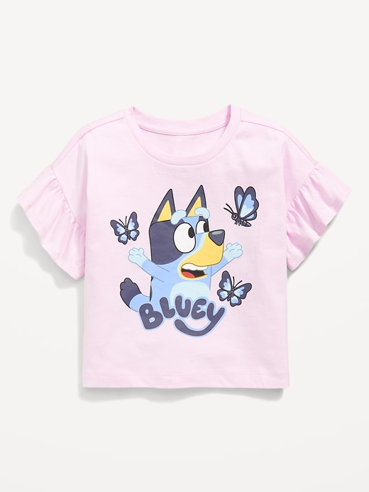 View large product image 1 of 2. Ruffle-Sleeve Licensed Graphic T-Shirt for Toddler Girls