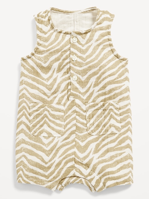 View large product image 1 of 2. Printed Sleeveless Double-Weave Henley One-Piece Romper for Baby
