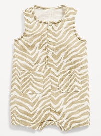 Image number 1 showing, Printed Sleeveless Double-Weave Henley One-Piece Romper for Baby
