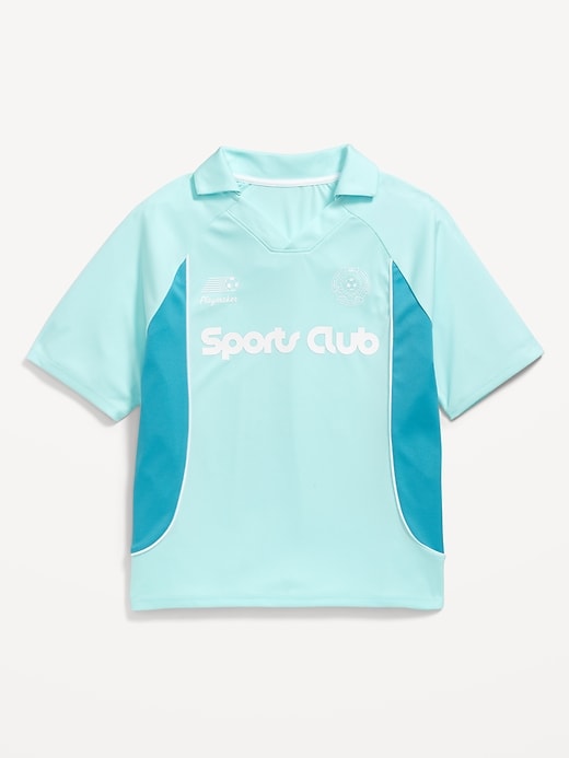 View large product image 2 of 3. Oversized Collared Graphic Performance Top for Boys