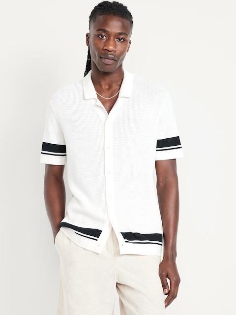 Short-Sleeve Button-Front Sweater Shirt