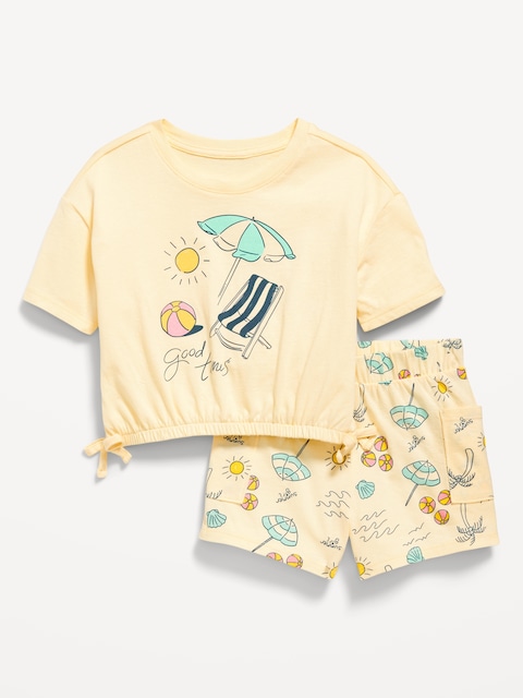 Graphic T-Shirt and Shorts Set for Toddler Girls