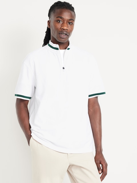 Mock-Neck Pique Quarter Zip