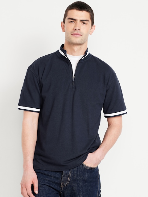 Mock-Neck Pique Quarter Zip
