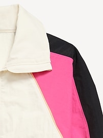 View large product image 4 of 4. Oversized Cropped Color-Block Zip Jacket for Girls